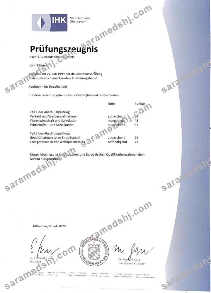 Germany IHK Munich examination certificate Word and PDF template